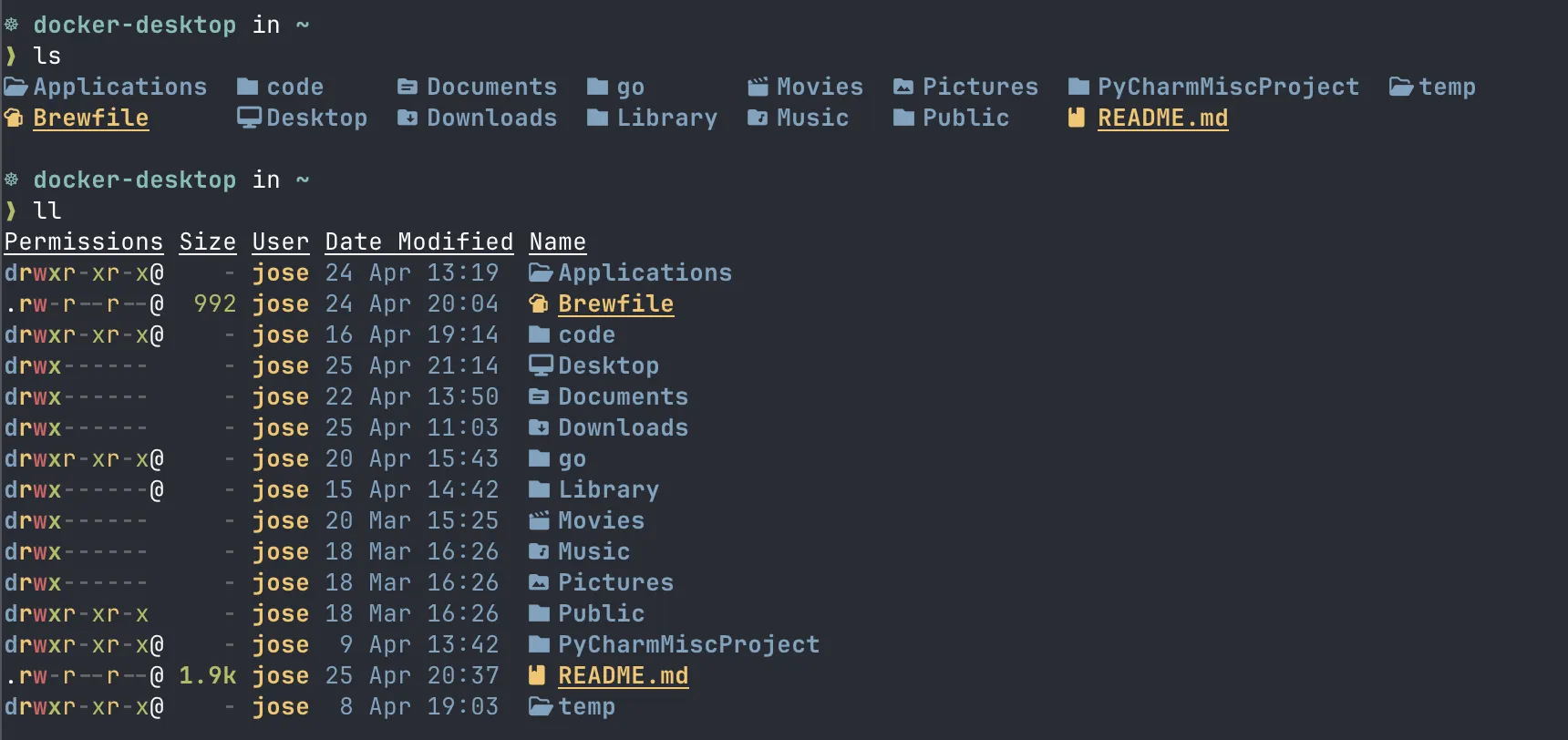 A 'eza' output showing file listings with icons and colors