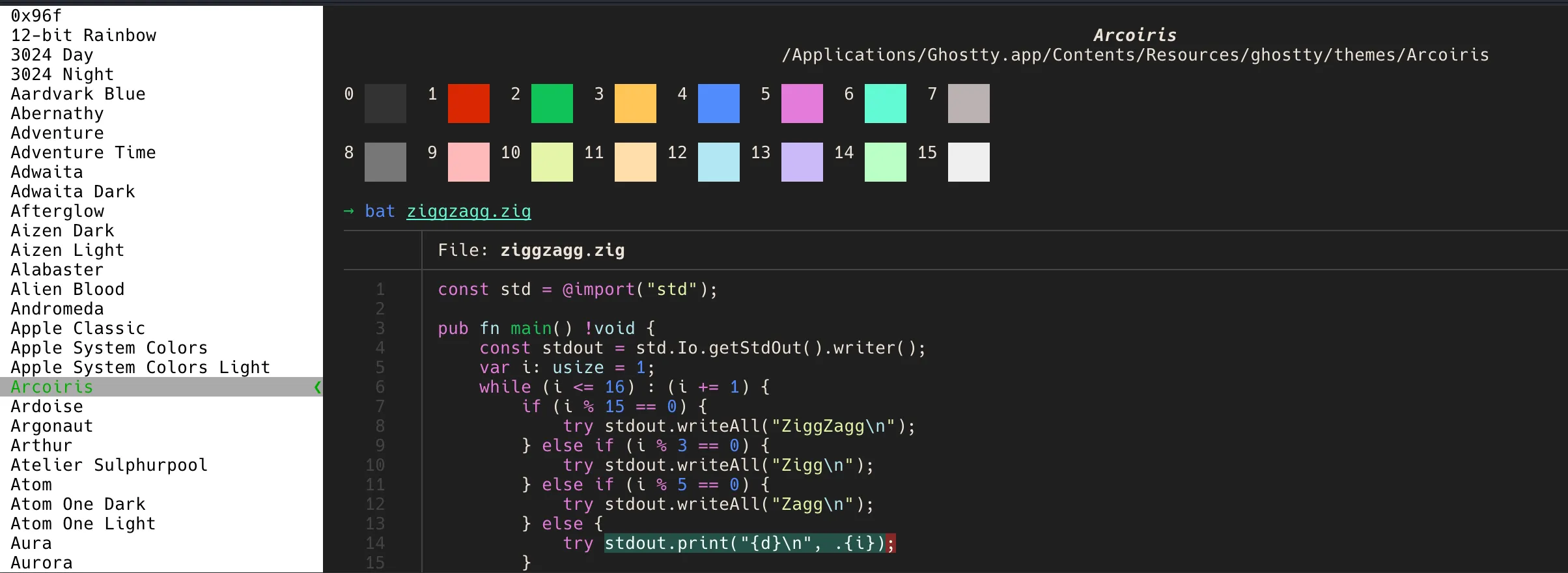 ghostty list themes